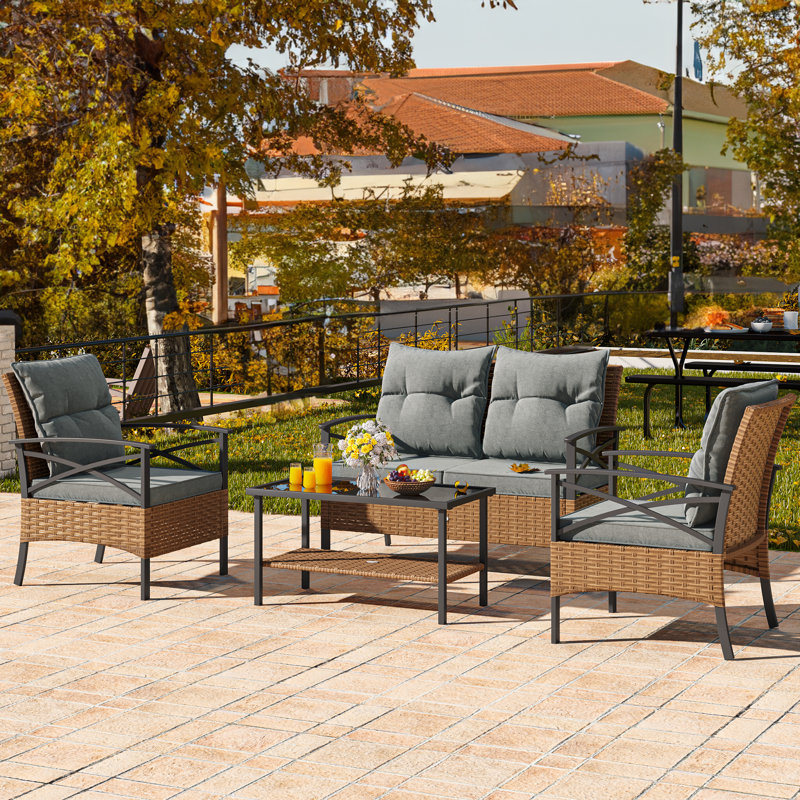Chaises de causeuse en rotin toutes saisons 4 pièces Lark Manor ™