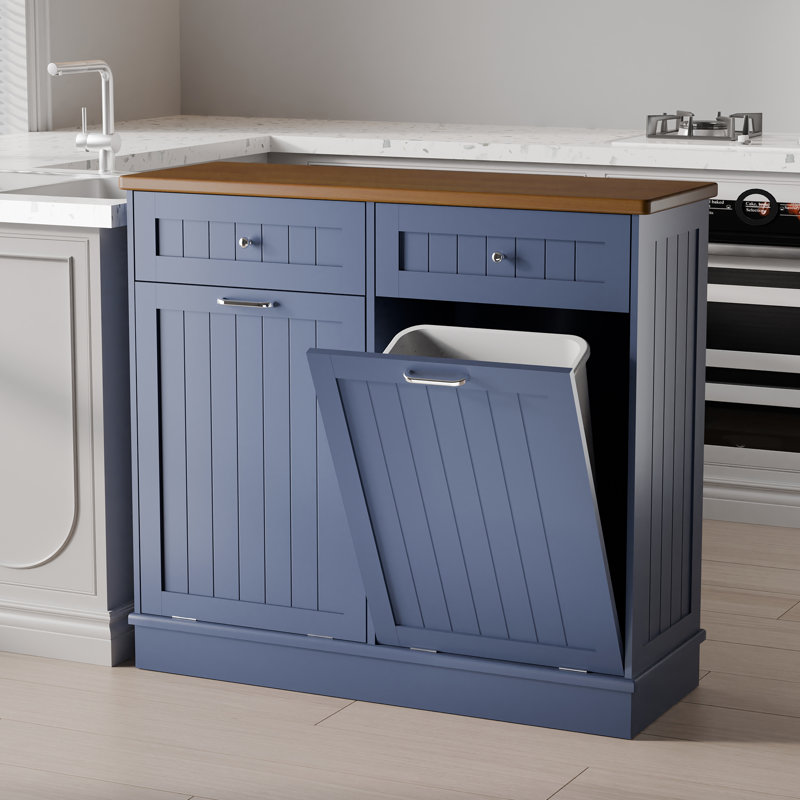 Havant Double Tilt Out Trash Cabinet 20 Gallons Wooden Free Standing(Not include trash can), Blue
