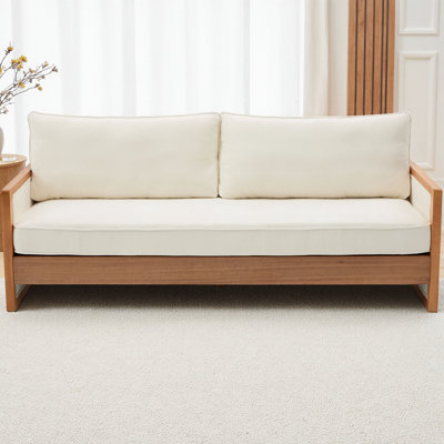 Modern Three-Seater Sofa 77.8” Wide, Soft Chenille Upholstery with Solid Wood Armrests, American Design Sofa Couch for Living Room, Cushion Back & Pocket Spring Seat Support