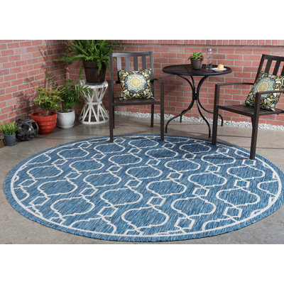Speegle Indoor / Outdoor Geometric Indigo Blue Area Rug