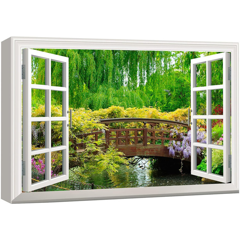 Paysage, pont de fleurs japonais, nature sauvage, sur toile, H 24 po x l 36 po x P 1,5 po