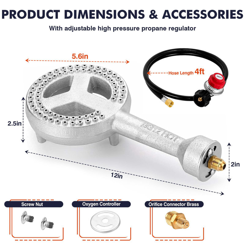 Tête de brûleur en fonte à haute pression, régulateur de 0 à 20 psi, tuyau de 4,1 pi et raccords en laiton pour barbecue, brassage, cuisine extérieure