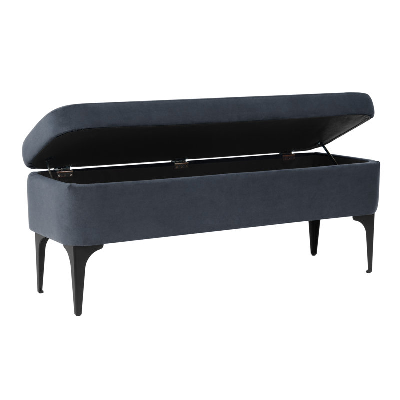 Banc de rangement rembourré Ameelya, Velours bleu
