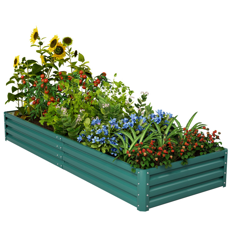 Humphery Galvanized Steel Raised Garden Bed, 12" H x 47" W x 94" D