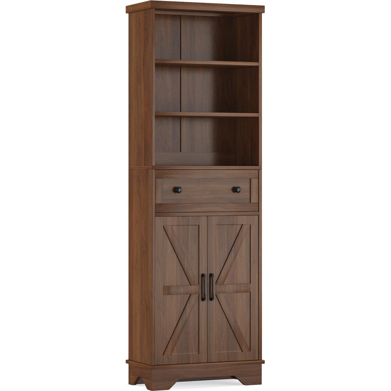 Grande armoire de rangement 70,9 "de style campagnard avec tiroir et portes, organisateur de salle de bain autoportant en bois avec tablettes ouvertes pour petits espaces