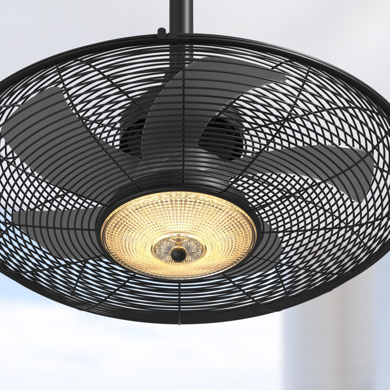 Ventilateur de plafond d'extérieur 20 po avec éclairage, moteur à courant continu réversible, étanche, 6 vitesses, télécommande et application, fixation par crochet, noir