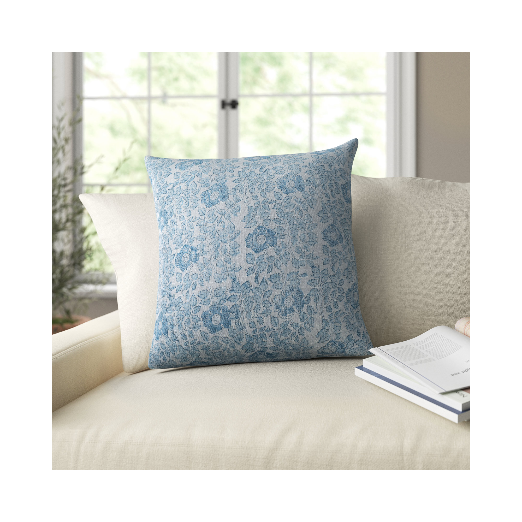 Tallie Floral Linen Pillow Cover, 18" x 18", Pillow Cover Only - No Insert