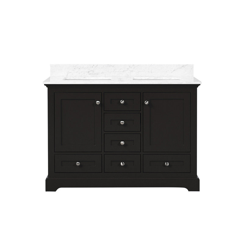 Meuble-lavabo double espresso 48 po X P 22 po D, avec plateau en marbre de Carrare, Espresso