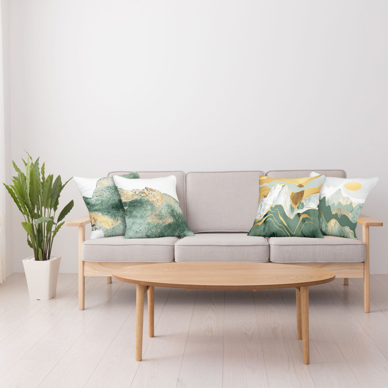 Abstract Reversible Pillow Cover, 18" x 18", Laurel Green/Gray/Mustard