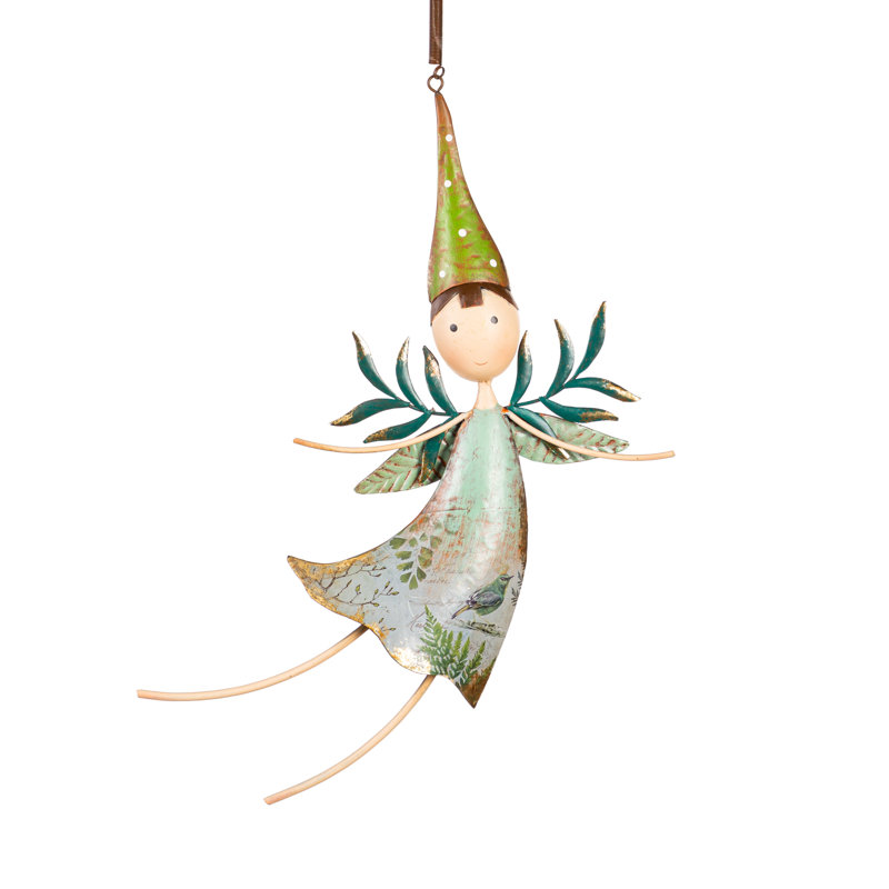 Metal Hand Painted Fairies with Greenery Outdoor 2 Piece Collection