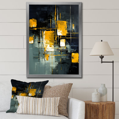 «Yellow Interlude Abstract Expressionism Teal I», reproduction d'art sur toile