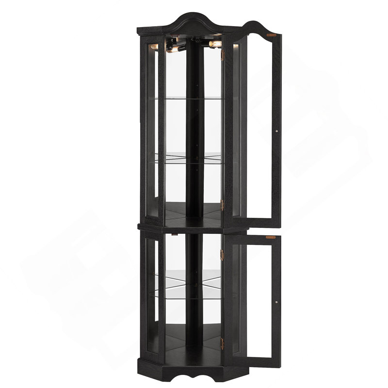 Lighted Corner Curio Cabinet With Tempered Glass Doors And Shelves, An Ideal Display Storage For Living Room And Bedroom Decor