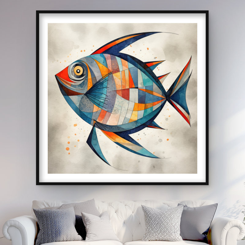 Geometric Fish - Framed Matted Print for Home Decor