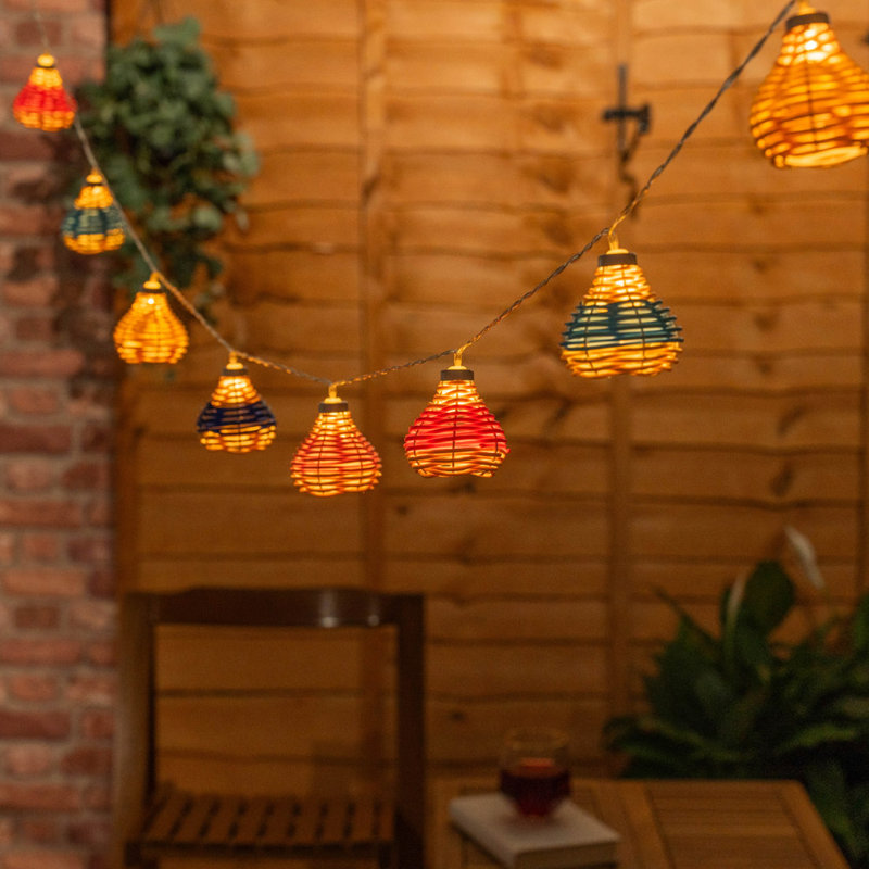 Multi Coloured Rattan 10 X Battery Operated Outdoo 238cm LED Battery Powered 10 - Bulb Novelty String Light