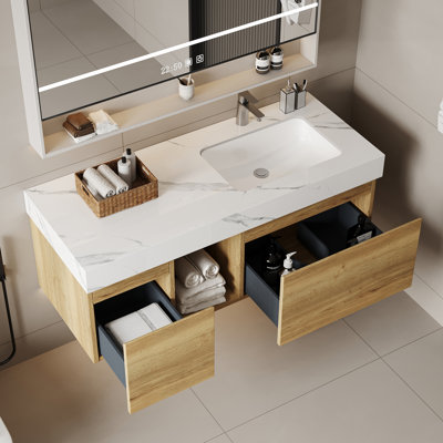 47.6" Wall Mounted Single Bathroom Vanity Modern floating Vanities with Solid Wood, 2 Drawers
