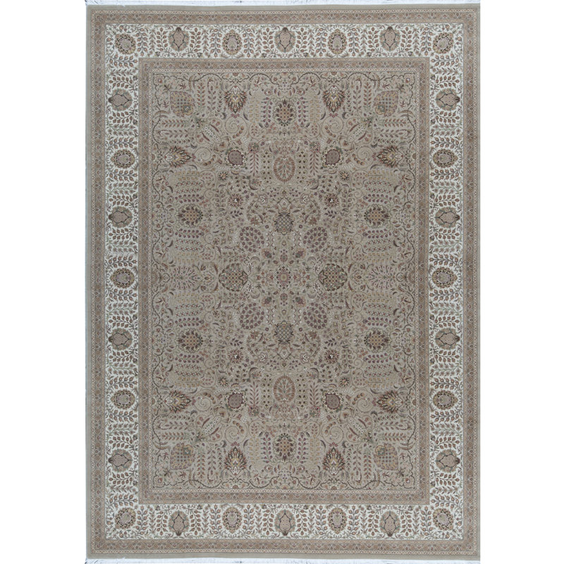 Tapis doré / ivoire / brun noué à la main de haute qualité