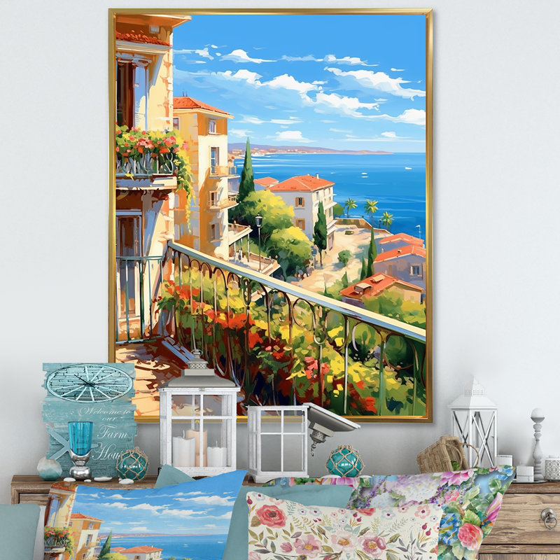 Beaux paysages en Italie - décoration murale Italie, H 32 po x l 24 po x P 1 po, Cadre flottant doré