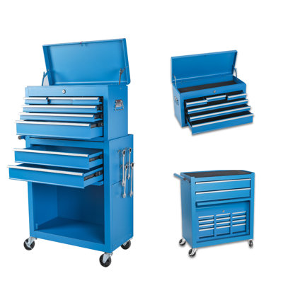 Tool Chest With 8 Drawers And Detachable Top - Flexible Workshop Use 8 Side Handles Effortless Movement