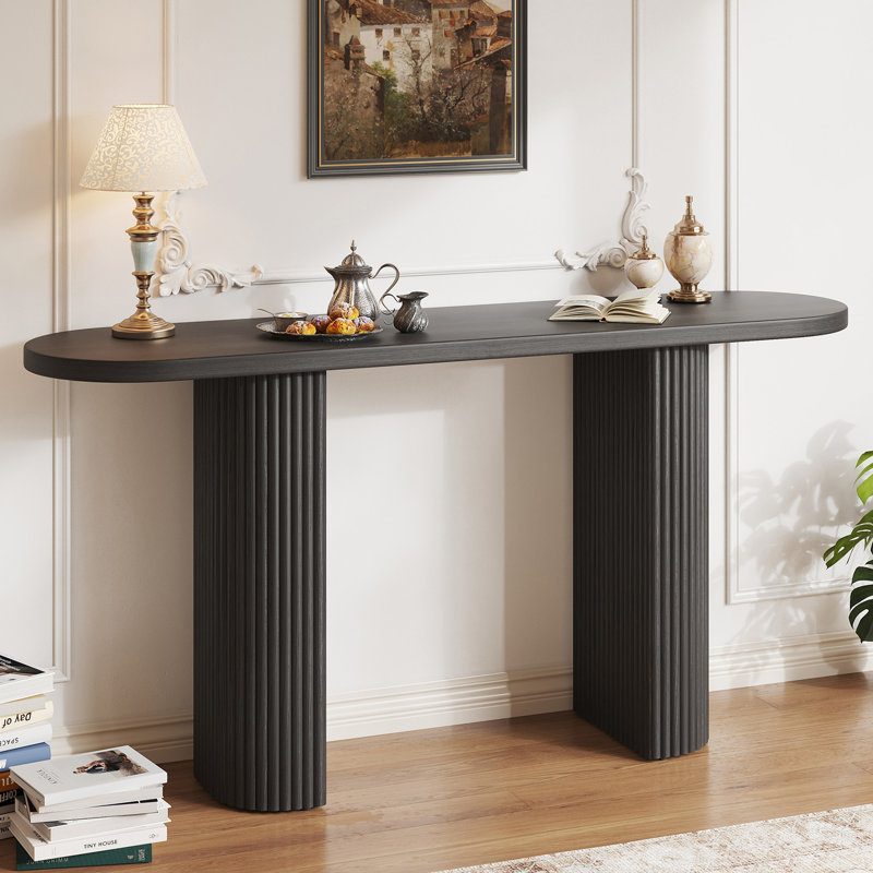60.2" Oval Tabletop Solid Wood Console Table, Black