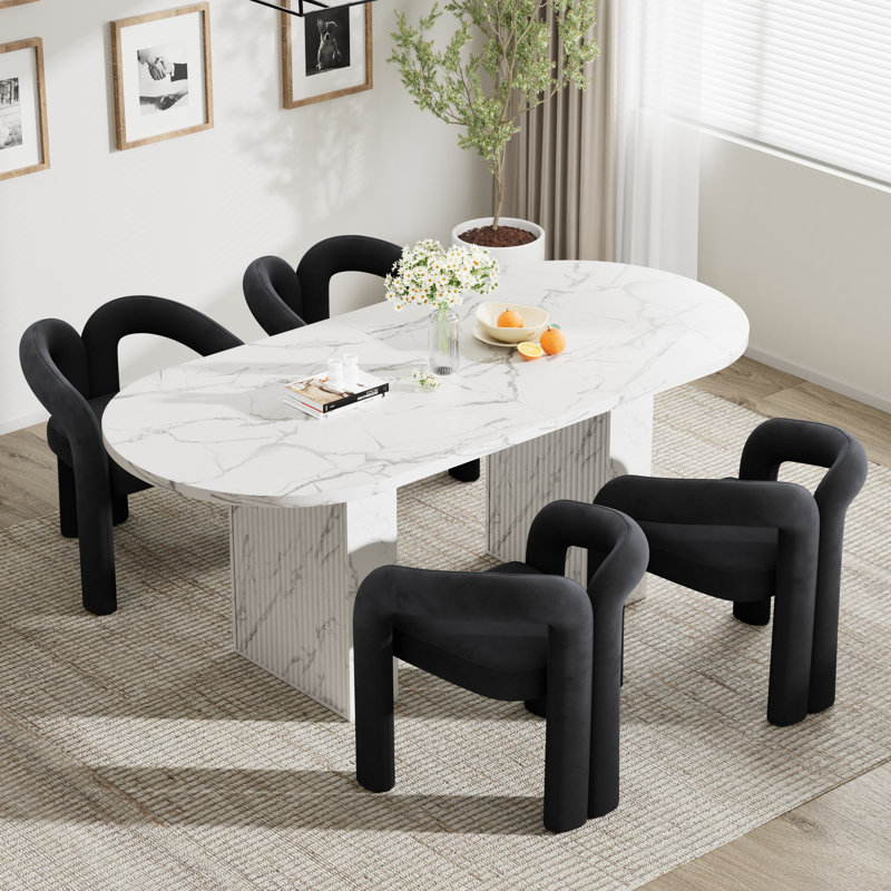 Ensemble de table de salle à manger 62,9 pouces, Blanc, 5 pièces: table, 4 chaises, Noir