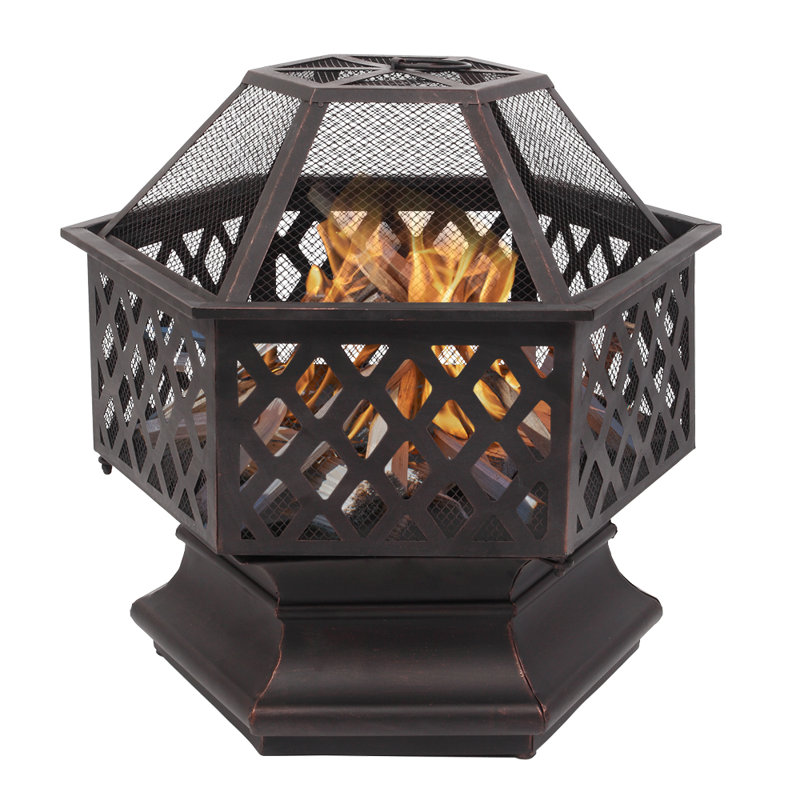 Horst 22.4'' H x 22'' W Iron Outdoor Fire Pit with Lid