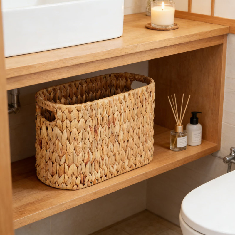 Wicker Toilet Paper Holder Stand With Handles, Natural Water Hyacinth Bathroom Storage Basket Organizes & Holds Up To 6 Rolls, Rustic Decor For Home