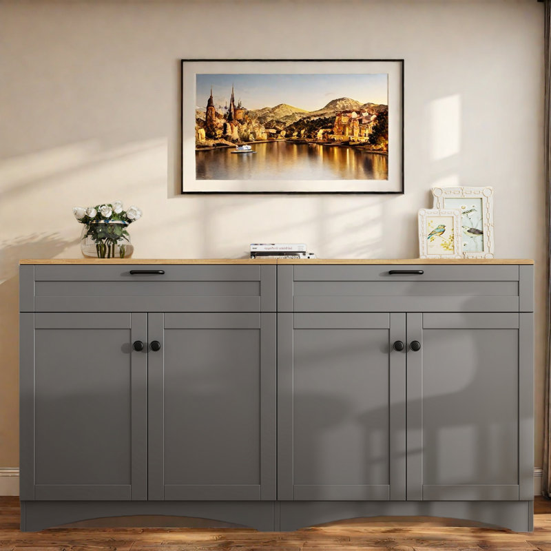 Buffet Farmhouse avec tablettes réglables et poignées rustiques, Grey