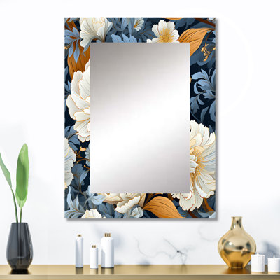 Avan bleu et beige Ranunculus motif Boho - miroir mural décoratif floral, miroir floral, impression d'art en métal