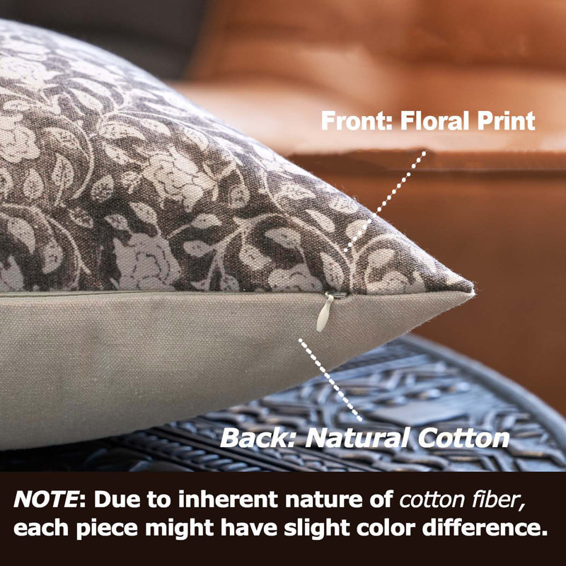 Lierna Elegant Floral Printed Pillow Cover, Taupe, 20"H x 20"W