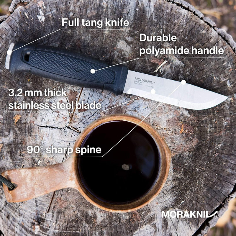 Morakniv 4.3" Garberg Fixed Blade Knife with Sandvik Blade & Sheath - Black