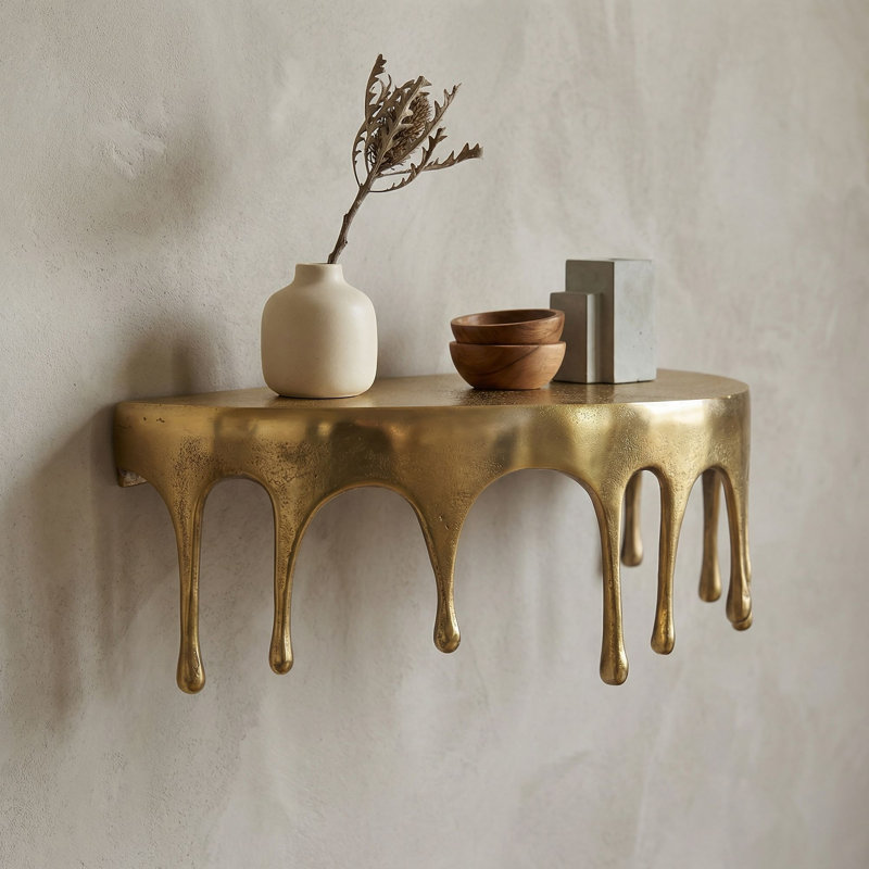 Gold Aluminium Wall Shelf with Drip Design, 20cm H x 45cm L x 20cm D, Gold