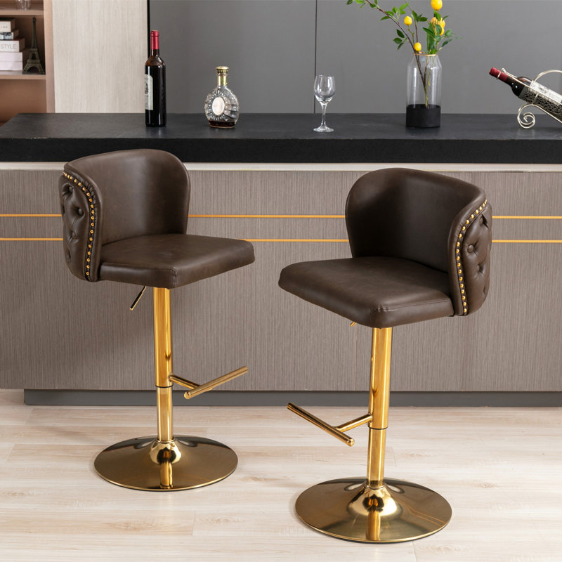 Annajean Adjustable Height Counter Stool, Gold, Brown