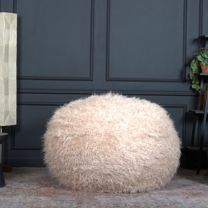 Pouf rond en fausse fourrure 5 pieds, Fausse fourrure taupe