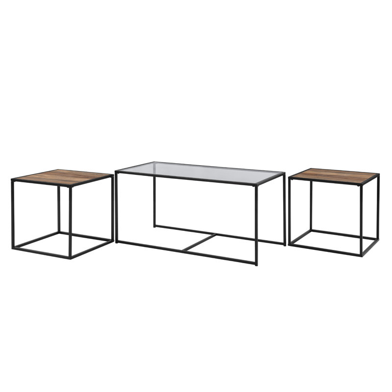 3 - Piece Living Room Table Set, Clear/Reclaimed Barnwood