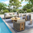 Ensemble de conversation pivotante en aluminium / corde pour 5 personnes avec coussins Sunbrella® Positano Patio