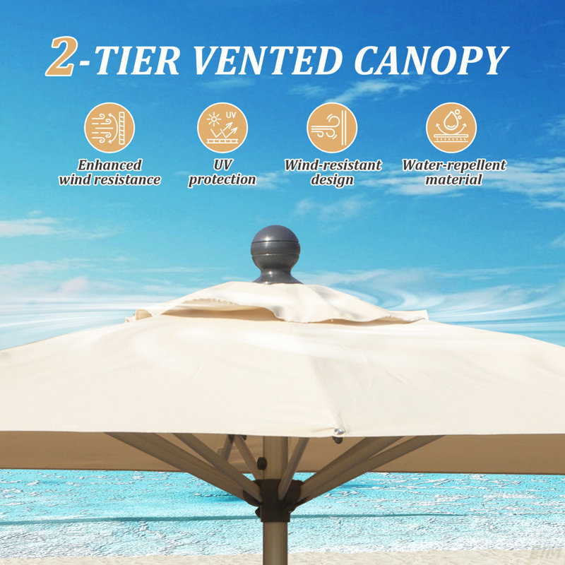 Parasol de patio rectangulaire avec fonction de levage et d'inclinaison à manivelle (parasol de patio), Beige