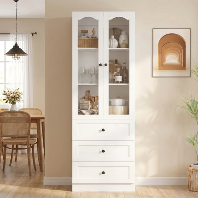 80" Tall Bookshelf with Wooden Drawers, Bookcase with Glass Door