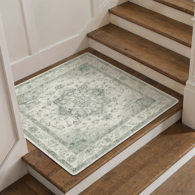 Tapis d'escalier antidérapant et lavable à la machine Stella, Vert clair, Rectangle 31 po x 31 po, 1