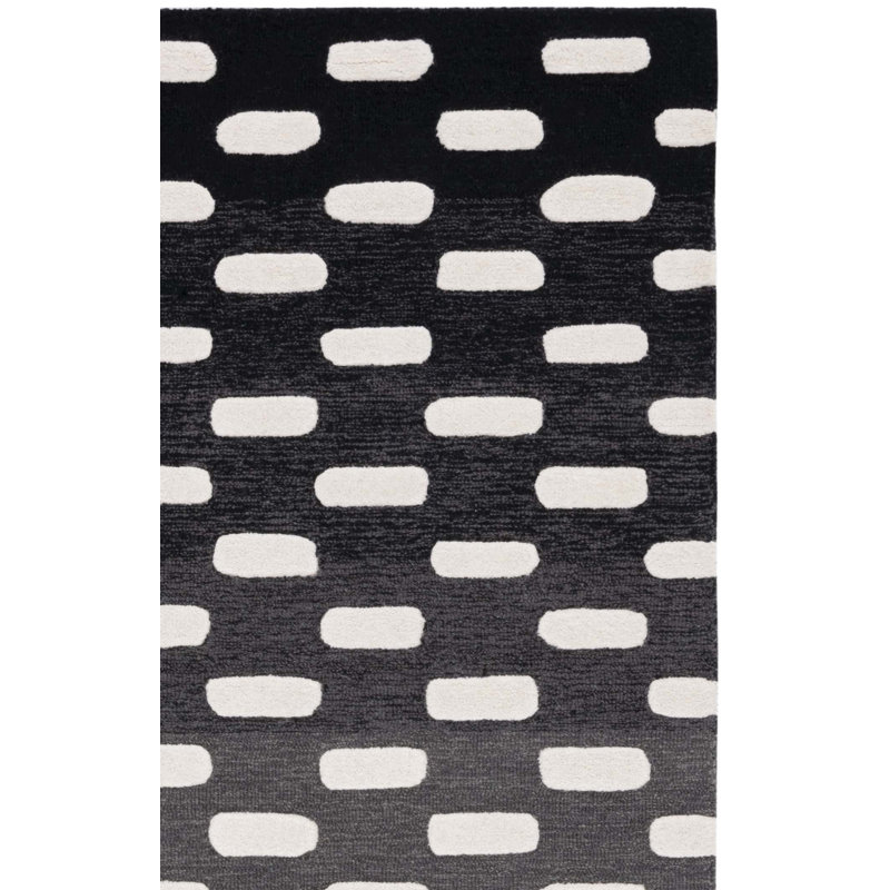 Bochini Hand Tufted Wool/Cotton Striped Rug in Ivory/Black, Rectangle 3' x 5'