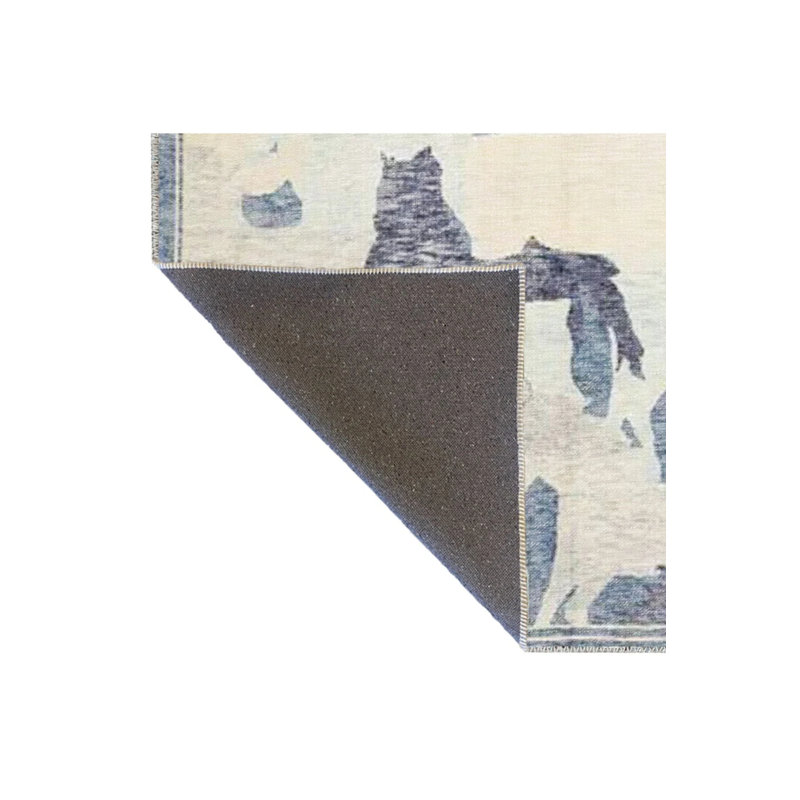 Blue Beige Themed Abstract Horse Patterned Modern Decorative Carpet, Rectangle 3'4" x 5'