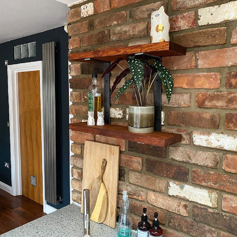 Garmund 2 Piece Oak Solid Wood Bracket Shelf, 3.5cm H x90cm W x 22cm D