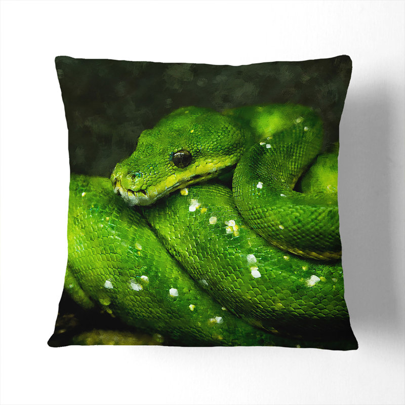 Green Python Snake Square Throw Cushion, 55cm H x 55cm W x 20cm D, Stone