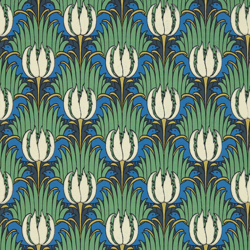 Tulip & Bird Wallpaper, Goblin Green/Raven