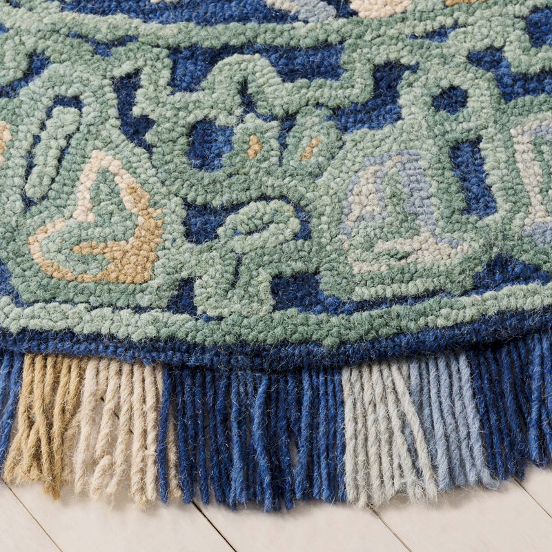 Jahiem Hand-Tufted Wool/Cotton Navy/Green Area Rug, Round 6'