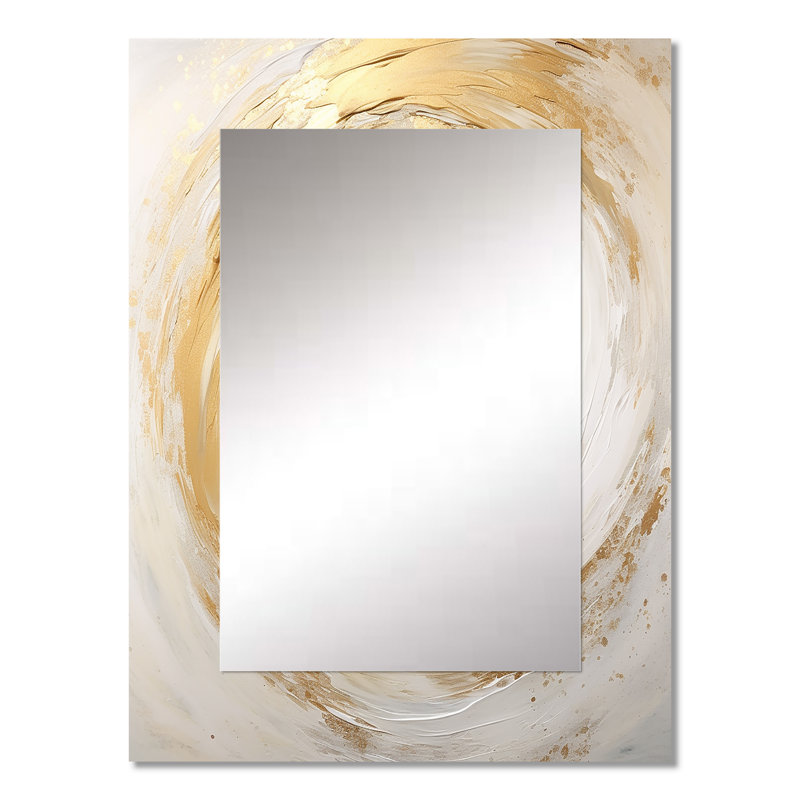 Gold And White Soft Wave Vortex I - Abstract Spirals Decorative Wall Mirror, Modern Mirror, Printed Metal Art, 32" x 24"