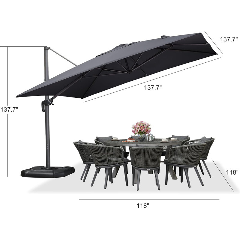 Gartman 3.5m Square Cantilever Parasol, Grey
