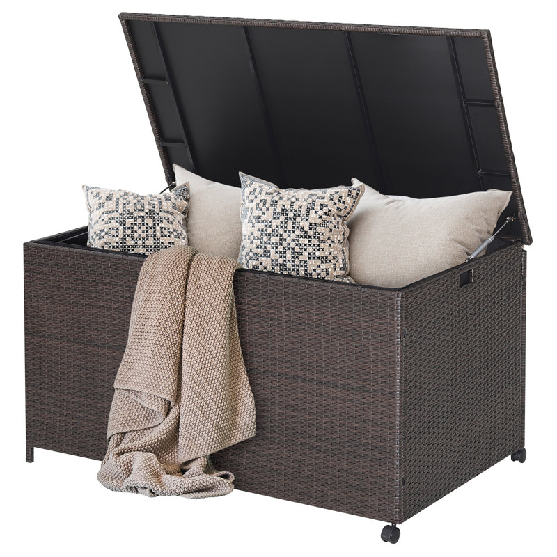 Gymax 52'' W 133 Gallons Water Resistant Wicker Deck Box with Wheels in Mix Brown