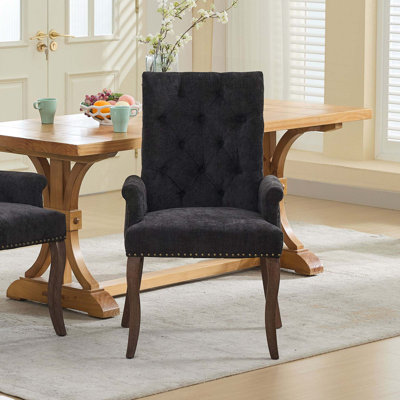 Chaise de salle à manger rembourrée en tissu de chenille, pieds courbés en bois massif, élégante chaise de salle à manger capitonnée pour salle à manger club