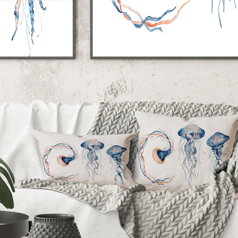 Coussin 12 pi x 20 po Blue Squids On White - Nautical & Coastal