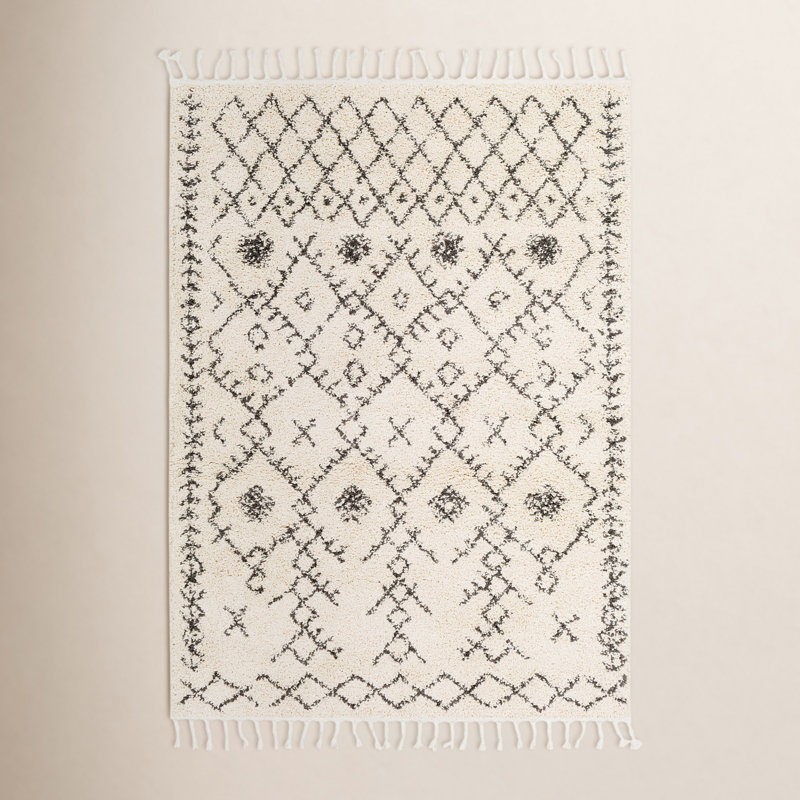 Mossy Moroccan Charcoal/Beige Area Rug, Rectangle 5'3" x 7'3"